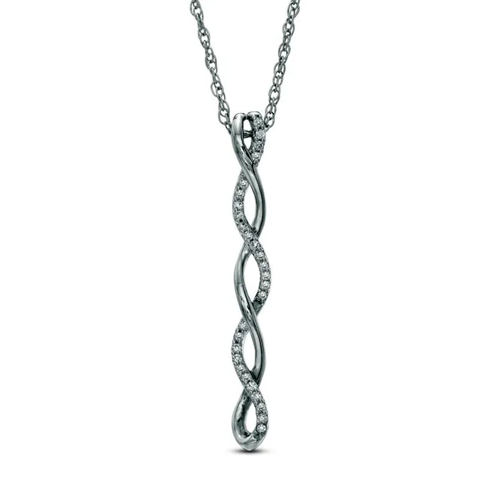 01 CT TW Natural Diamond Linear Twist Pendant in Sterling Silver Goldia Necklaces 01 CT TW Natural Diamond Linear Twist Pendant in Sterling Silver Goldia Necklaces