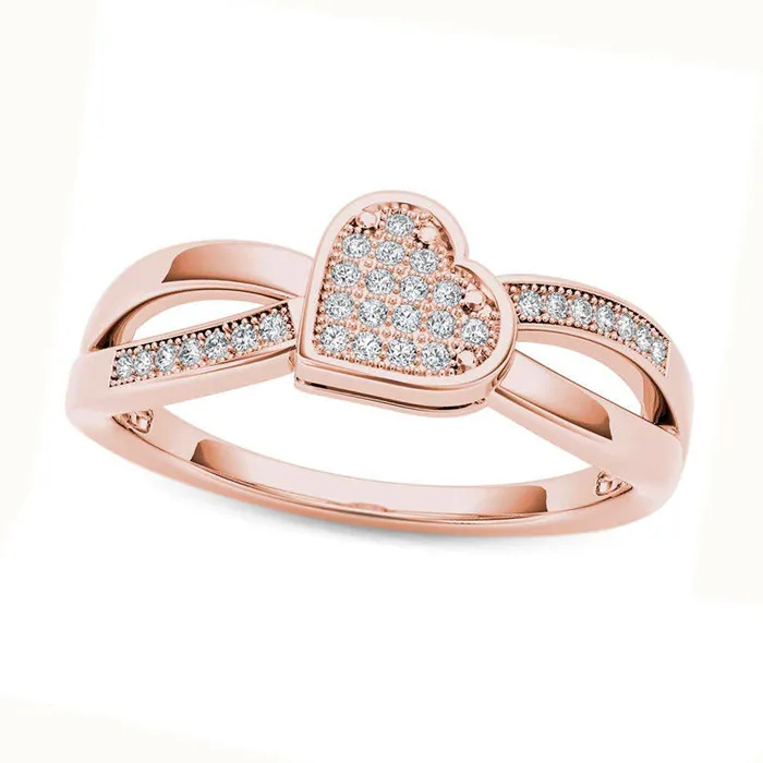 010 CT TW Composite Natural Diamond Tilted Heart Split Shank Ring in Solid 10K Rose Gold Goldia Rings 010 CT TW Composite Natural Diamond Tilted Heart Split Shank Ring in Solid 10K Rose Gold Goldia Rings