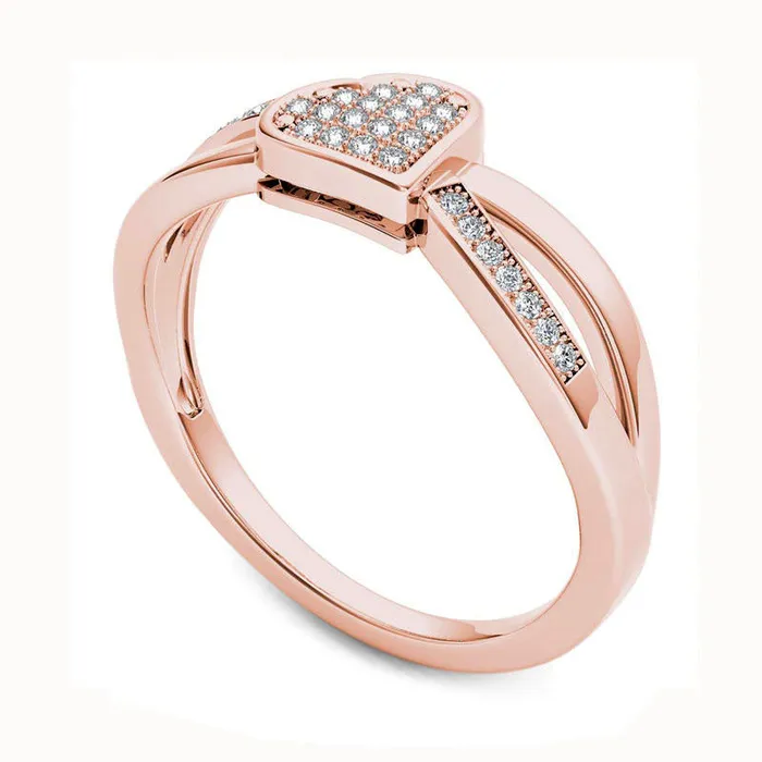 010 CT TW Composite Natural Diamond Tilted Heart Split Shank Ring in Solid 10K Rose Gold Goldia Rings 010 CT TW Composite Natural Diamond Tilted Heart Split Shank Ring in Solid 10K Rose Gold Goldia Rings