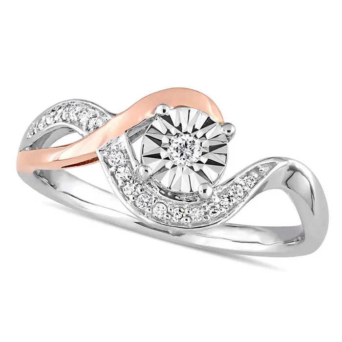 010 CT TW Natural Diamond Bypass Promise Ring in Solid 10K TwoTone Gold Goldia Rings 010 CT TW Natural Diamond Bypass Promise Ring in Solid 10K TwoTone Gold Goldia Rings