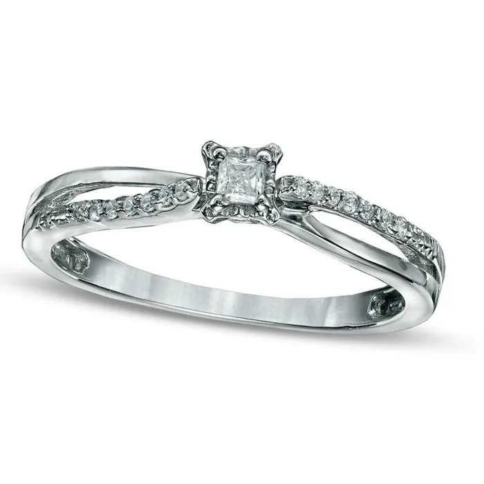 010 CT TW PrincessCut Natural Diamond Split Shank Promise Ring in Solid 10K White Gold Goldia Rings 010 CT TW PrincessCut Natural Diamond Split Shank Promise Ring in Solid 10K White Gold Goldia Rings