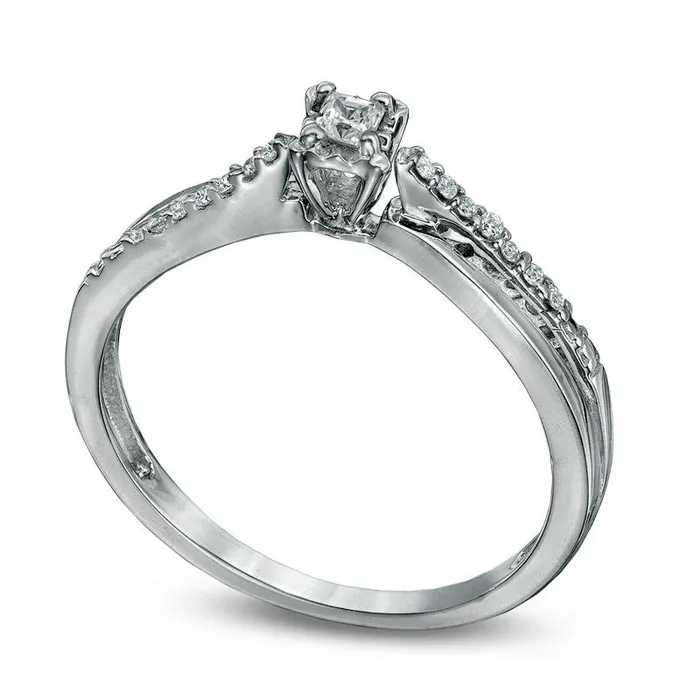 010 CT TW PrincessCut Natural Diamond Split Shank Promise Ring in Solid 10K White Gold Goldia Rings 010 CT TW PrincessCut Natural Diamond Split Shank Promise Ring in Solid 10K White Gold Goldia Rings