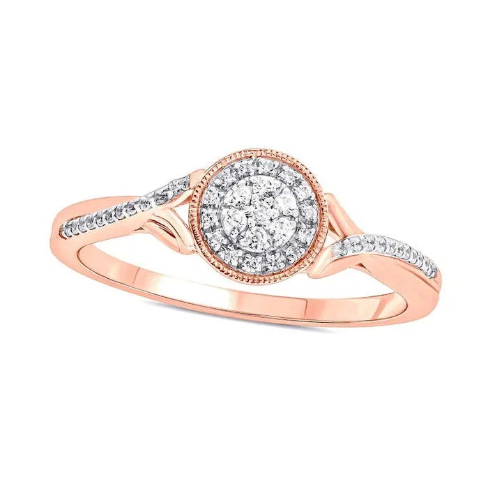 017 CT TW Composite Natural Diamond Frame Split Shank Antique VintageStyle Promise Ring in Solid 10K Rose Gold Goldia Rings 017 CT TW Composite Natural Diamond Frame Split Shank Antique VintageStyle Promise Ring in Solid 10K Rose Gold Goldia Rings