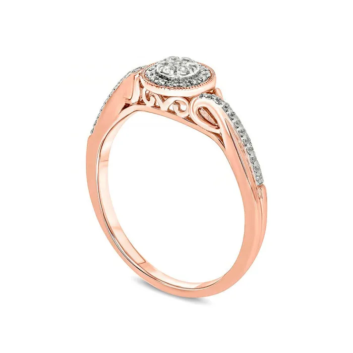 017 CT TW Composite Natural Diamond Frame Split Shank Antique VintageStyle Promise Ring in Solid 10K Rose Gold Goldia Rings 017 CT TW Composite Natural Diamond Frame Split Shank Antique VintageStyle Promise Ring in Solid 10K Rose Gold Goldia Rings