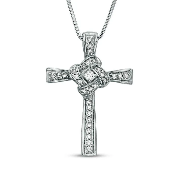 02 CT TW Natural Diamond Love Knot Cross Pendant in Sterling Silver Goldia Necklaces 02 CT TW Natural Diamond Love Knot Cross Pendant in Sterling Silver Goldia Necklaces
