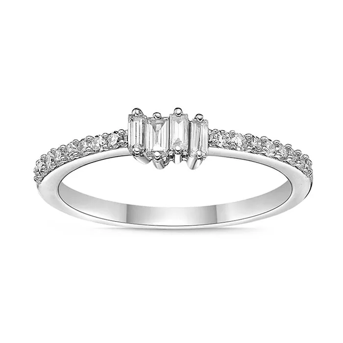 025 CT TW Baguette and Round Natural Diamond Ring in Solid 10K White Gold Goldia Rings 025 CT TW Baguette and Round Natural Diamond Ring in Solid 10K White Gold Goldia Rings