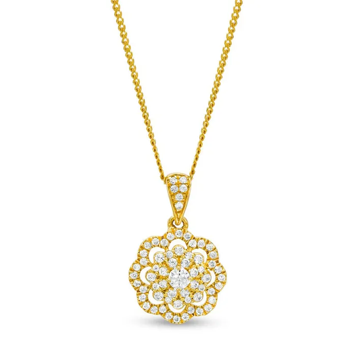 025 CT TW Natural Diamond Frame Flower Drop Pendant in 10K Yellow Gold Goldia Earrings 025 CT TW Natural Diamond Frame Flower Drop Pendant in 10K Yellow Gold Goldia Earrings