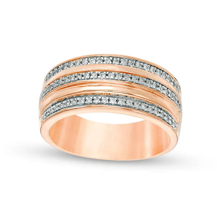 025 CT TW Natural Diamond Three Row Band in Solid 10K Rose Gold Goldia Rings 025 CT TW Natural Diamond Three Row Band in Solid 10K Rose Gold Goldia Rings