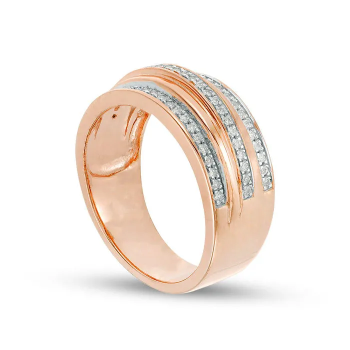 025 CT TW Natural Diamond Three Row Band in Solid 10K Rose Gold Goldia Rings 025 CT TW Natural Diamond Three Row Band in Solid 10K Rose Gold Goldia Rings