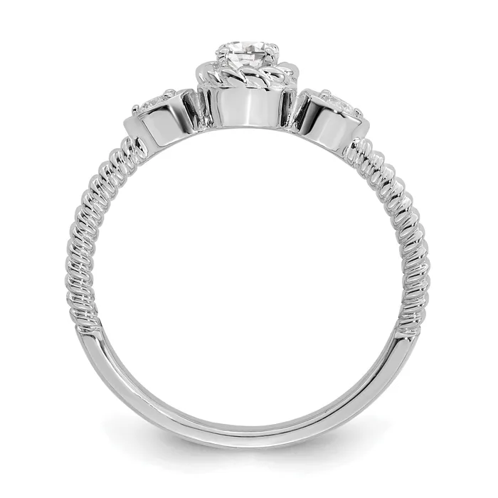 025ct CZ Solid Real 14k White Polish Roped Wedding Band Ring Petite Round Complete Dia Ring Goldia Rings