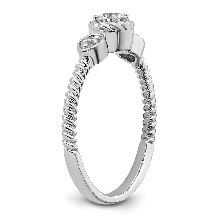 025ct CZ Solid Real 14k White Polish Roped Wedding Band Ring Petite Round Complete Dia Ring Goldia Rings