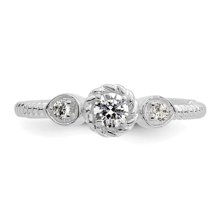 025ct CZ Solid Real 14k White Polish Roped Wedding Band Ring Petite Round Complete Dia Ring Goldia Rings