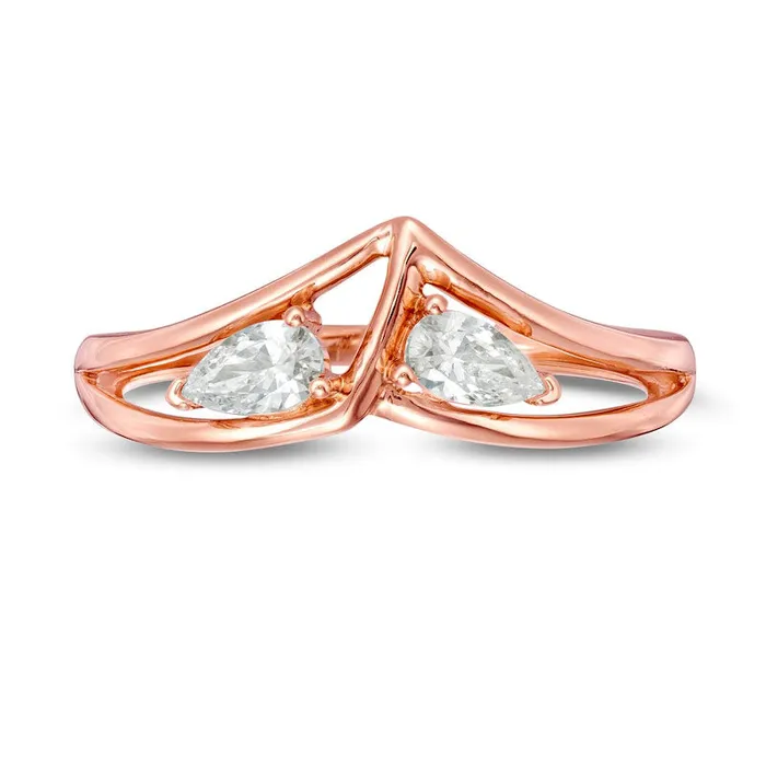 033 CT TW PearShaped Natural Diamond Double Loop Chevron Ring in Solid 10K Rose Gold Goldia Rings 033 CT TW PearShaped Natural Diamond Double Loop Chevron Ring in Solid 10K Rose Gold Goldia Rings