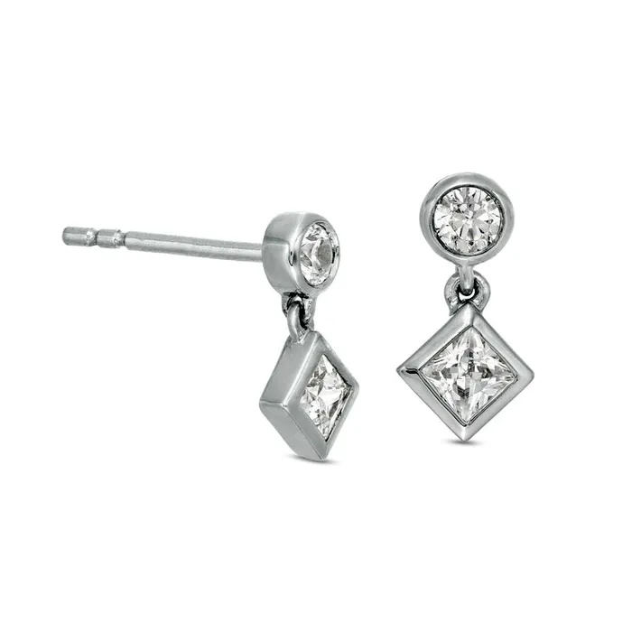 033 CT TW PrincessCut Diamond Tilted BezelSet Drop Earrings in 10K White Gold Goldia Earrings 033 CT TW PrincessCut Diamond Tilted BezelSet Drop Earrings in 10K White Gold Goldia Earrings