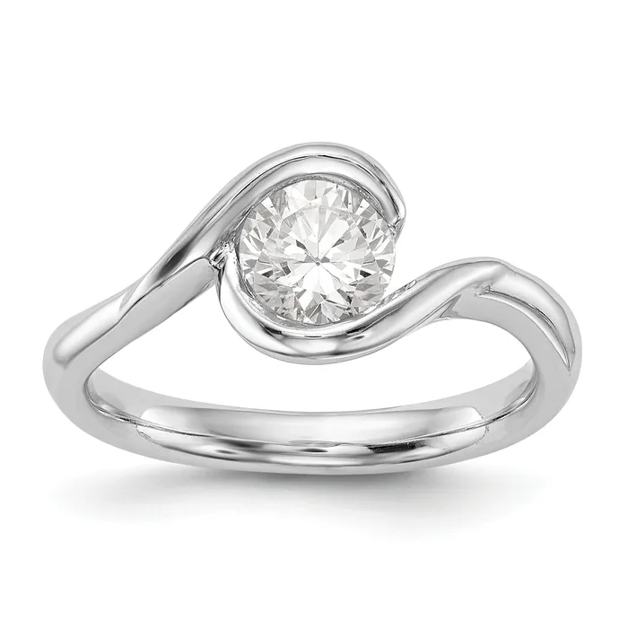 050ct CZ Solid Real 14K White Gold Round Bezel Set Solitaire Engagement Ring Engagement Polished Goldia Rings