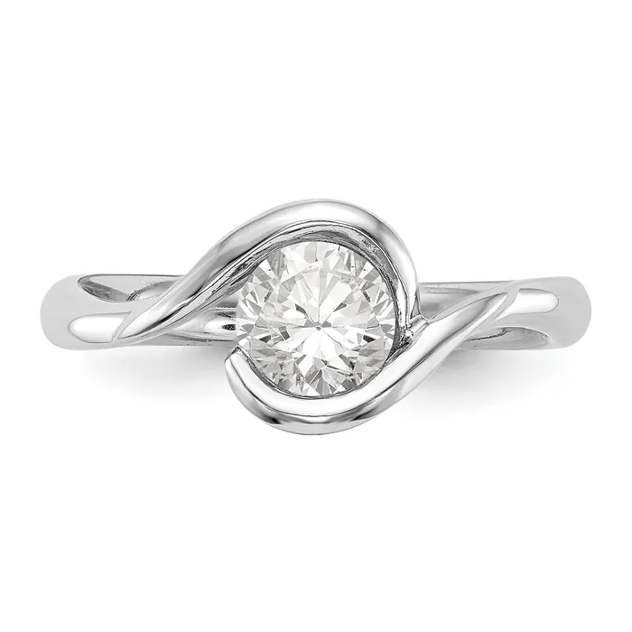 050ct CZ Solid Real 14K White Gold Round Bezel Set Solitaire Engagement Ring Engagement Polished Goldia Rings