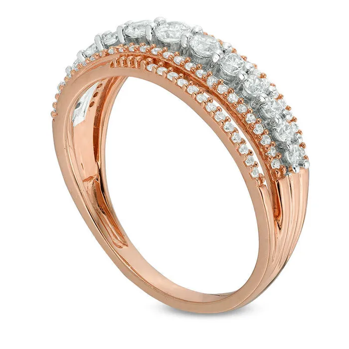 063 CT TW Natural Diamond MultiRow Crossover Band in Solid 14K Rose Gold Goldia Rings