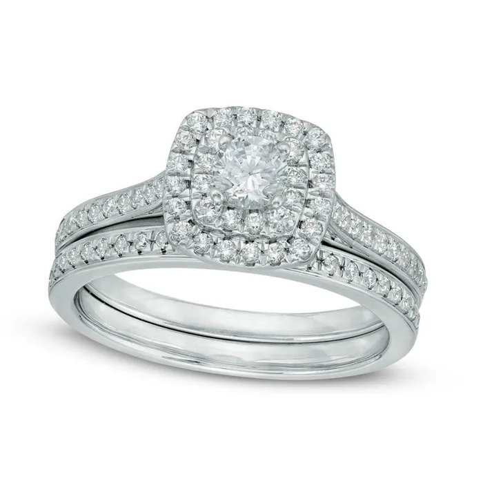 075 CT TW Natural Diamond Double Square Frame Bridal Engagement Ring Set in Solid 10K White Gold Goldia Rings 075 CT TW Natural Diamond Double Square Frame Bridal Engagement Ring Set in Solid 10K White Gold Goldia Rings
