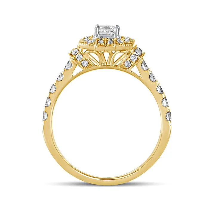 10 CT TW EmeraldCut Natural Diamond Octagonal Frame Engagement Ring in Solid 14K Gold Goldia Rings 10 CT TW EmeraldCut Natural Diamond Octagonal Frame Engagement Ring in Solid 14K Gold Goldia Rings