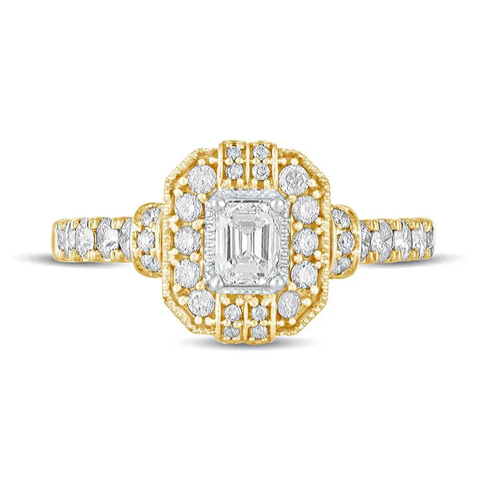 10 CT TW EmeraldCut Natural Diamond Octagonal Frame Engagement Ring in Solid 14K Gold Goldia Rings 10 CT TW EmeraldCut Natural Diamond Octagonal Frame Engagement Ring in Solid 14K Gold Goldia Rings
