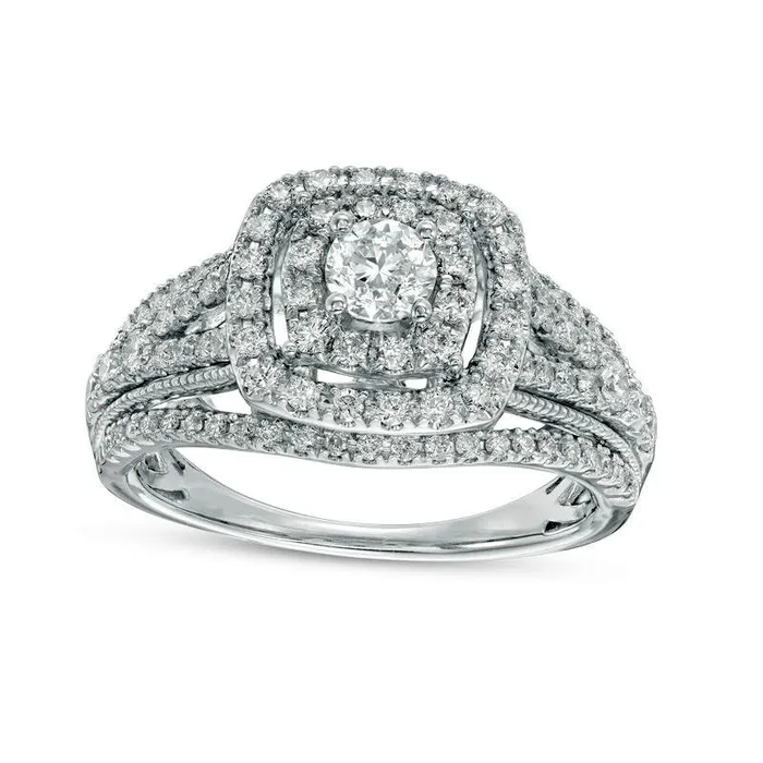 10 CT TW Natural Diamond Double Cushion Frame MultiRow Antique VintageStyle Engagement Ring in Solid 14K White Gold Goldia Rings 10 CT TW Natural Diamond Double Cushion Frame MultiRow Antique VintageStyle Engagement Ring in Solid 14K White Gold Goldia Rings