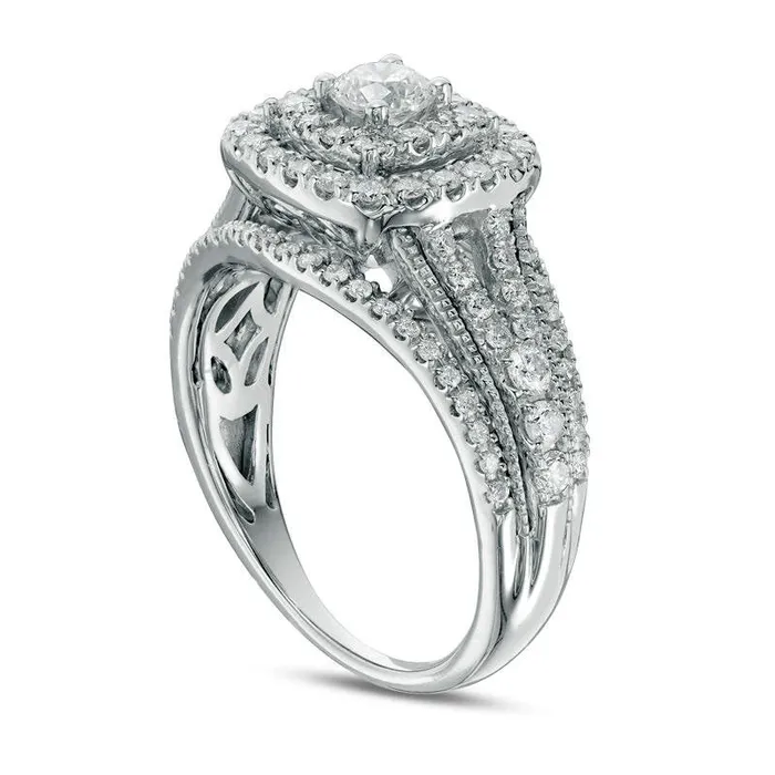 10 CT TW Natural Diamond Double Cushion Frame MultiRow Antique VintageStyle Engagement Ring in Solid 14K White Gold Goldia Rings 10 CT TW Natural Diamond Double Cushion Frame MultiRow Antique VintageStyle Engagement Ring in Solid 14K White Gold Goldia Rings