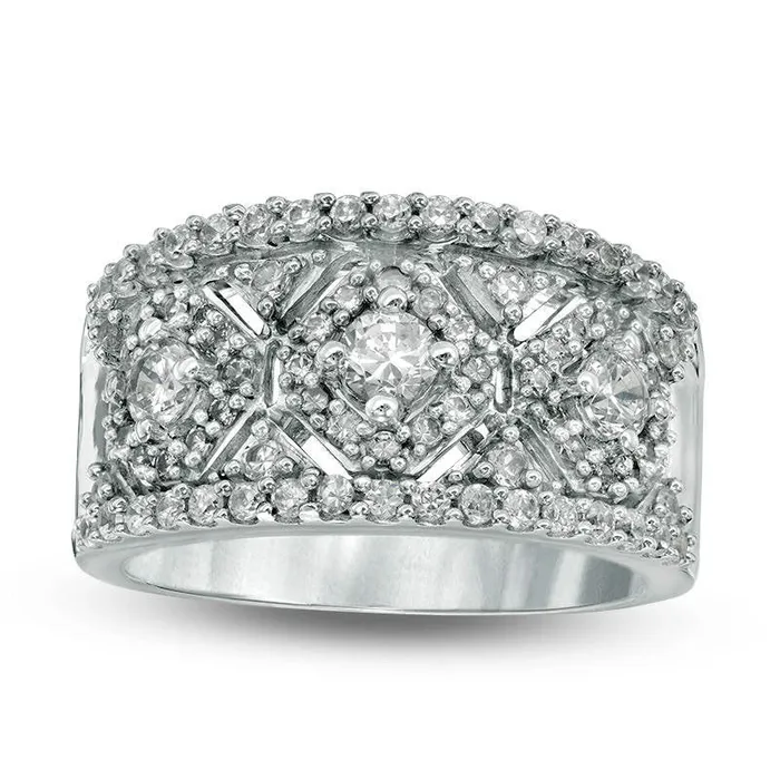 10 CT TW Natural Diamond Three Stone Lattice Ring in Solid 14K White Gold Goldia Rings 10 CT TW Natural Diamond Three Stone Lattice Ring in Solid 14K White Gold Goldia Rings