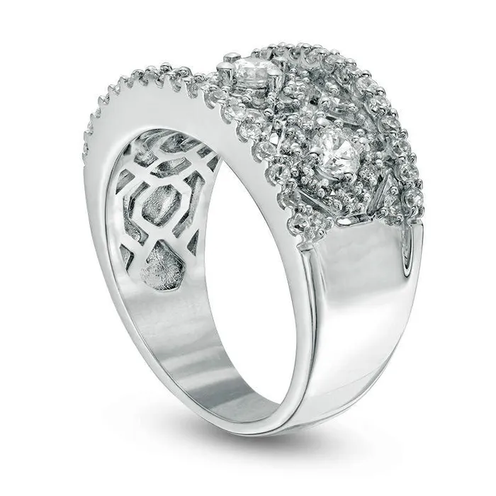 10 CT TW Natural Diamond Three Stone Lattice Ring in Solid 14K White Gold Goldia Rings 10 CT TW Natural Diamond Three Stone Lattice Ring in Solid 14K White Gold Goldia Rings
