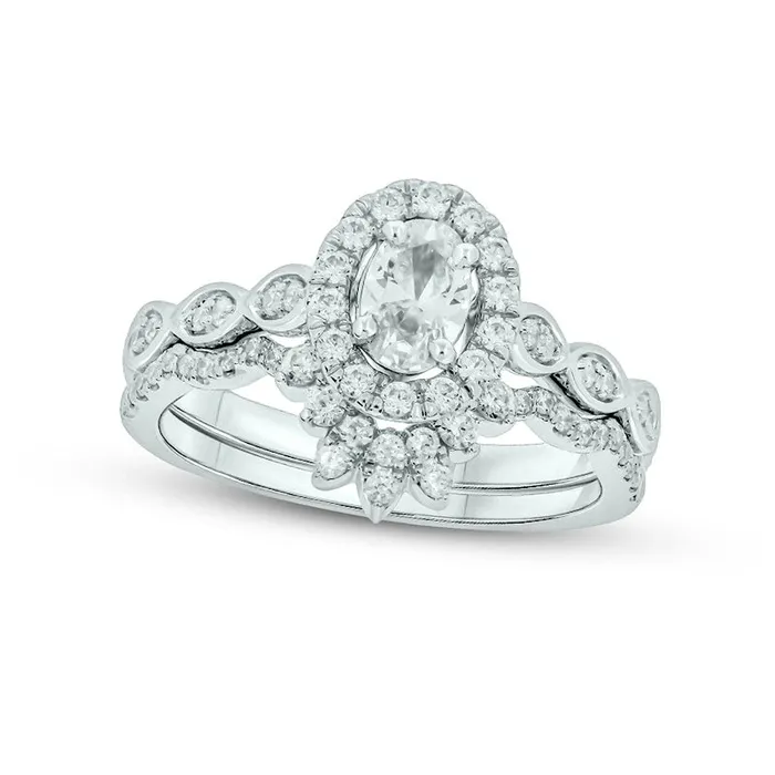 10 CT TW Oval Natural Diamond Frame Bridal Engagement Ring Set in Solid 14K White Gold II2 Goldia Rings 10 CT TW Oval Natural Diamond Frame Bridal Engagement Ring Set in Solid 14K White Gold II2 Goldia Rings
