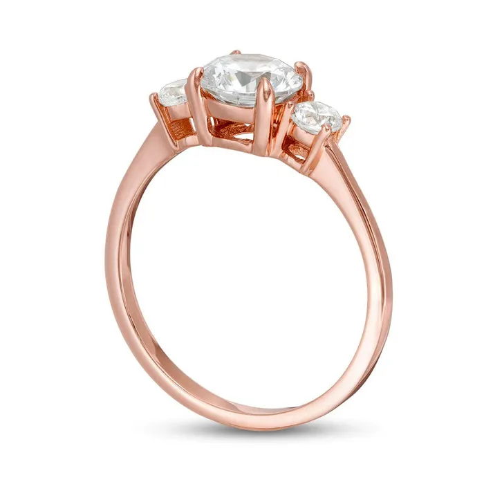 125 CT TW Natural Diamond Three Stone Engagement Ring in Solid 14K Rose Gold Goldia Rings 125 CT TW Natural Diamond Three Stone Engagement Ring in Solid 14K Rose Gold Goldia Rings