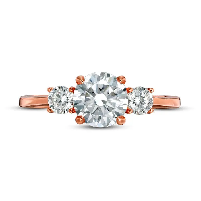 125 CT TW Natural Diamond Three Stone Engagement Ring in Solid 14K Rose Gold Goldia Rings 125 CT TW Natural Diamond Three Stone Engagement Ring in Solid 14K Rose Gold Goldia Rings