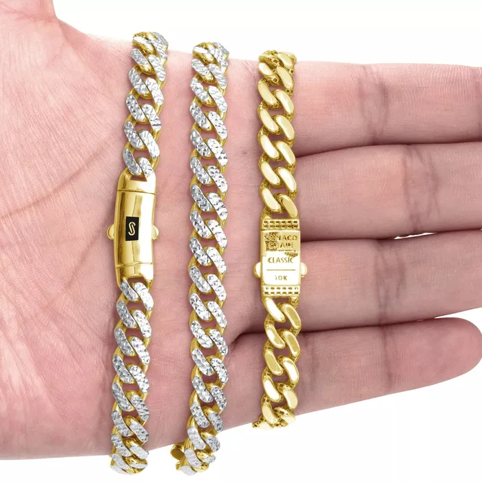 10k Yellow Gold 9mm Monaco Miami Cuban Link Diamond Cut Pave Chain Necklace 30 Goldiacom Necklaces