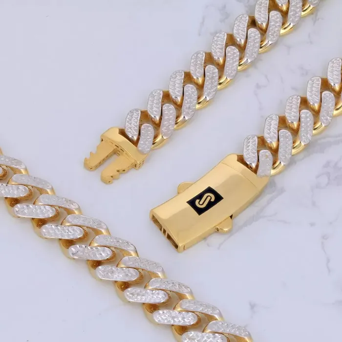 10k Yellow Gold 9mm Monaco Miami Cuban Link Diamond Cut Pave Chain Necklace 30 Goldiacom Necklaces