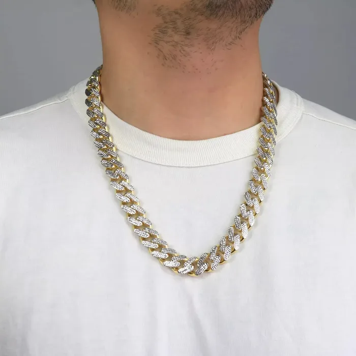 10k Yellow Gold 9mm Monaco Miami Cuban Link Diamond Cut Pave Chain Necklace 30 Goldiacom Necklaces