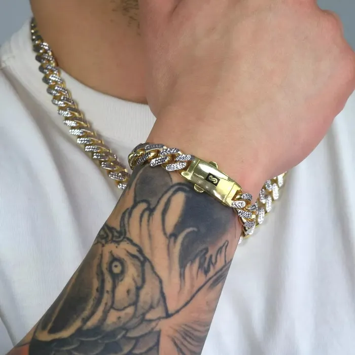 10k Yellow Gold 9mm Monaco Miami Cuban Link Diamond Cut Pave Chain Necklace 30 Goldiacom Necklaces