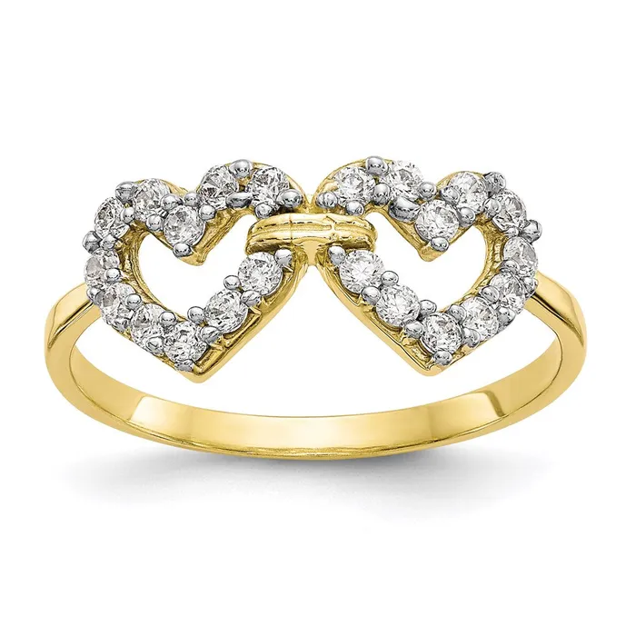 10K Yellow Gold Double Heart CZ Ring Goldia Rings
