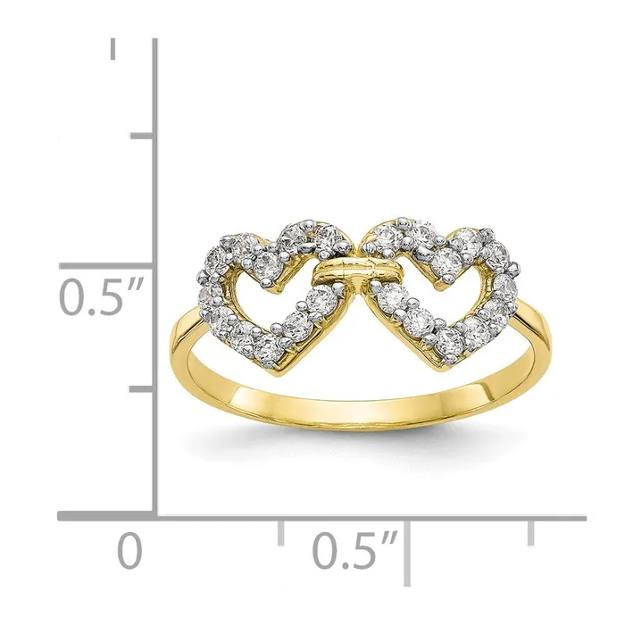 10K Yellow Gold Double Heart CZ Ring Goldia Rings