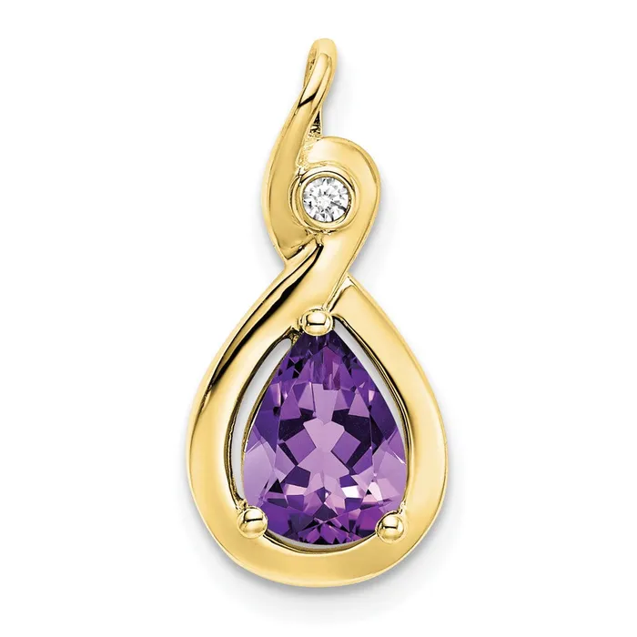 10K Yellow Gold Pear Amethyst and Real Diamond Pendant Goldia Necklaces