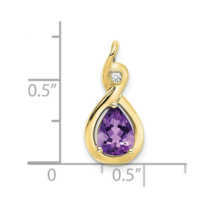 10K Yellow Gold Pear Amethyst and Real Diamond Pendant Goldia Necklaces