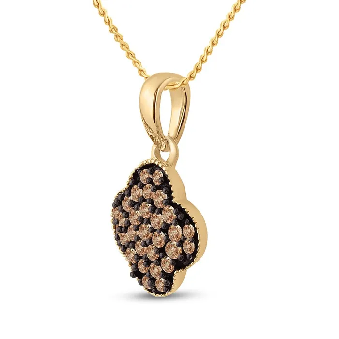 10k Yellow Gold Round Brown Diamond Cluster Pendant 14 Cttw gndatlanta Necklaces