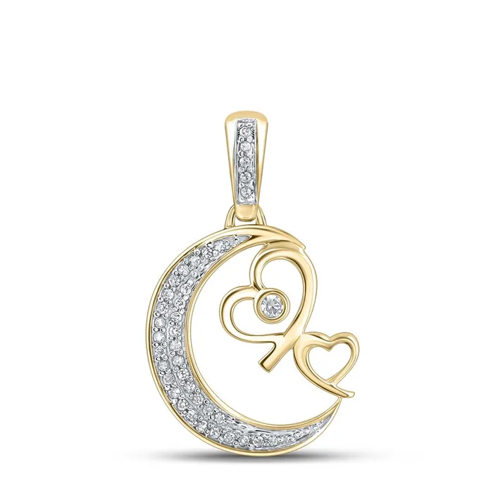 10k Yellow Gold Round Diamond Crescent Moon Heart Pendant 110 Cttw gndatlanta Necklaces