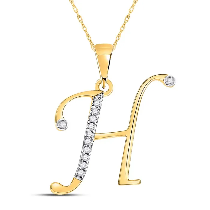 10k Yellow Gold Round Diamond H Initial Letter Pendant 112 Cttw gndatlanta Necklaces