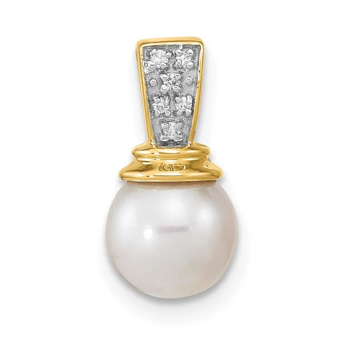 14K 6 7mm Freshwater Cultured Pearl and Diamond Polished Pendant Goldiacom Necklaces