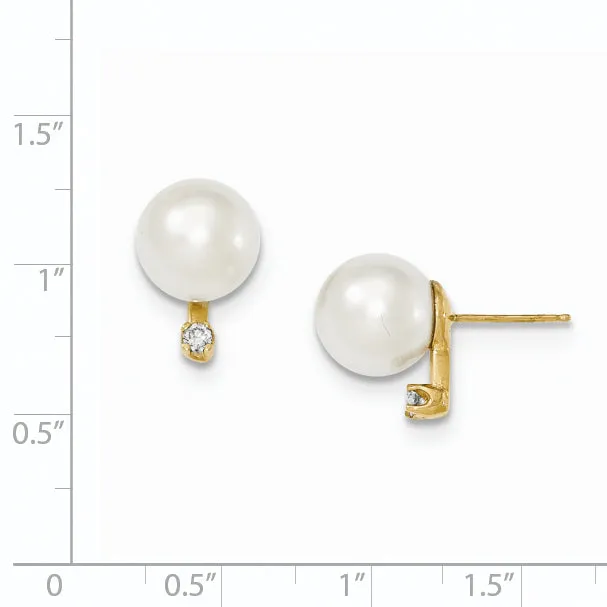 14k 9 10mm White Saltwater Cultured South Sea Pearl 10ct Dia Earrings goldiaca Earrings