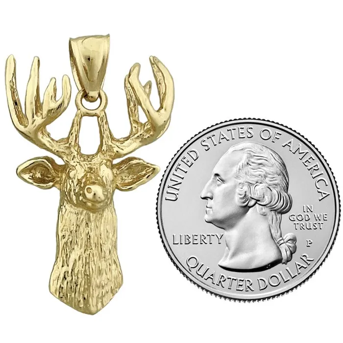 14K Gold Neck High Deer Head Pendant Goldia Necklaces