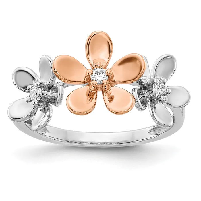 14k Rose and White Gold Real Diamond Flower Ring Goldiacom Rings