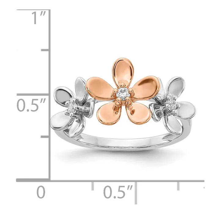 14k Rose and White Gold Real Diamond Flower Ring Goldiacom Rings