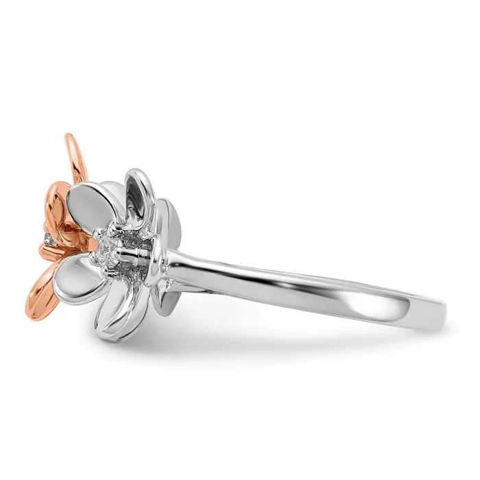 14k Rose and White Gold Real Diamond Flower Ring Goldiacom Rings