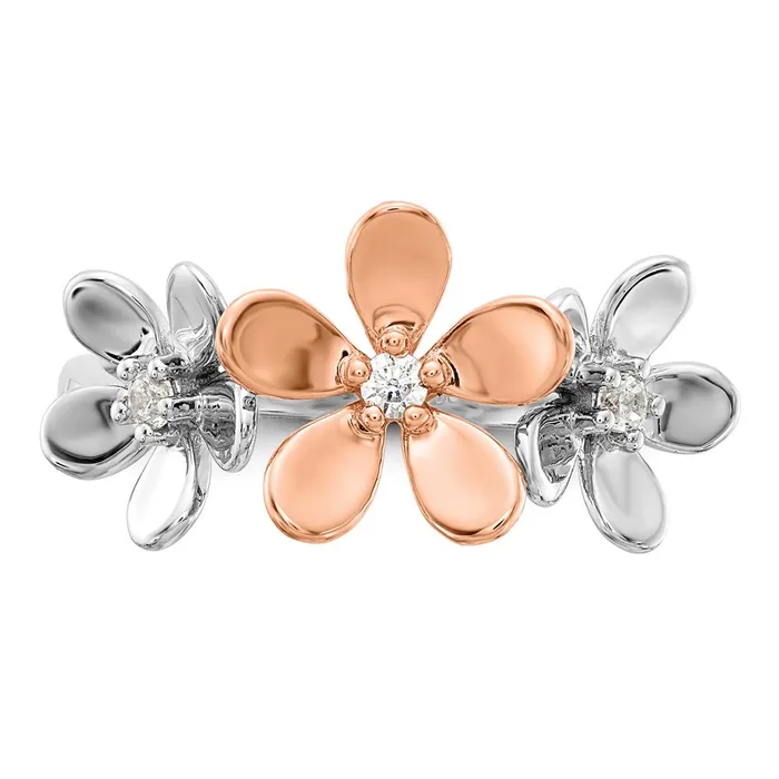 14k Rose and White Gold Real Diamond Flower Ring Goldiacom Rings