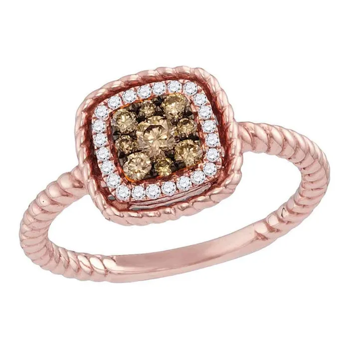 14k Rose Gold Round Brown Diamond Square Ring 13 Cttw gndatlanta Rings 14k Rose Gold Round Brown Diamond Square Ring 13 Cttw gndatlanta Rings